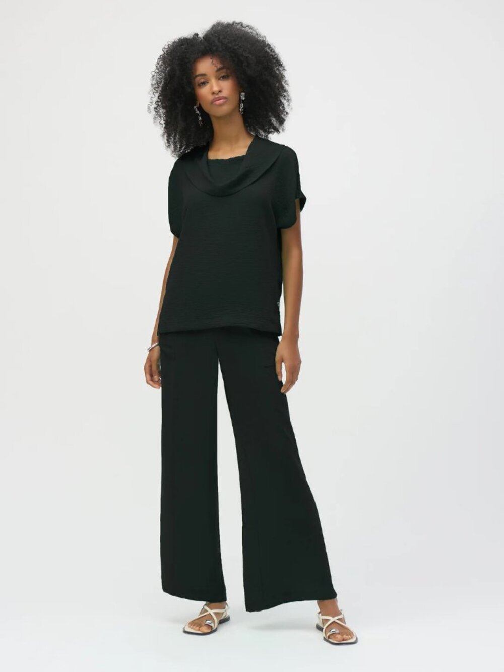 NWT Joseph Ribkoff Black Textured Gauze Cowl Neck Business Luxury Blouse Size 4